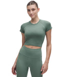 Swiftly Tech Cropped Short-Sleeve Shirt 2.0 Spandex Stripe Tidewater Teal/Palm Deco