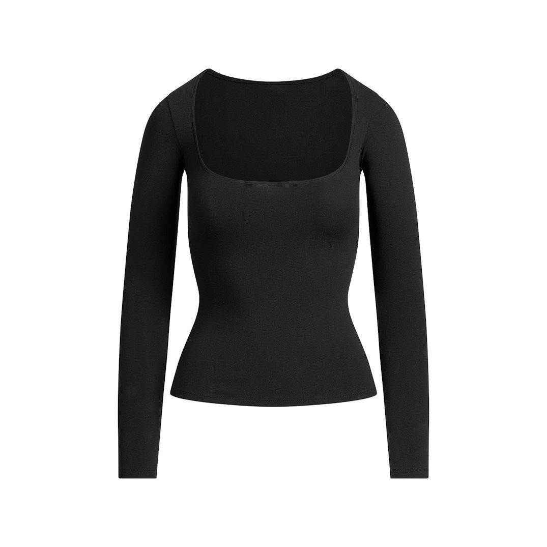Cotton Jersey SCOOP NECK LONG SLEEVE TOP Soot