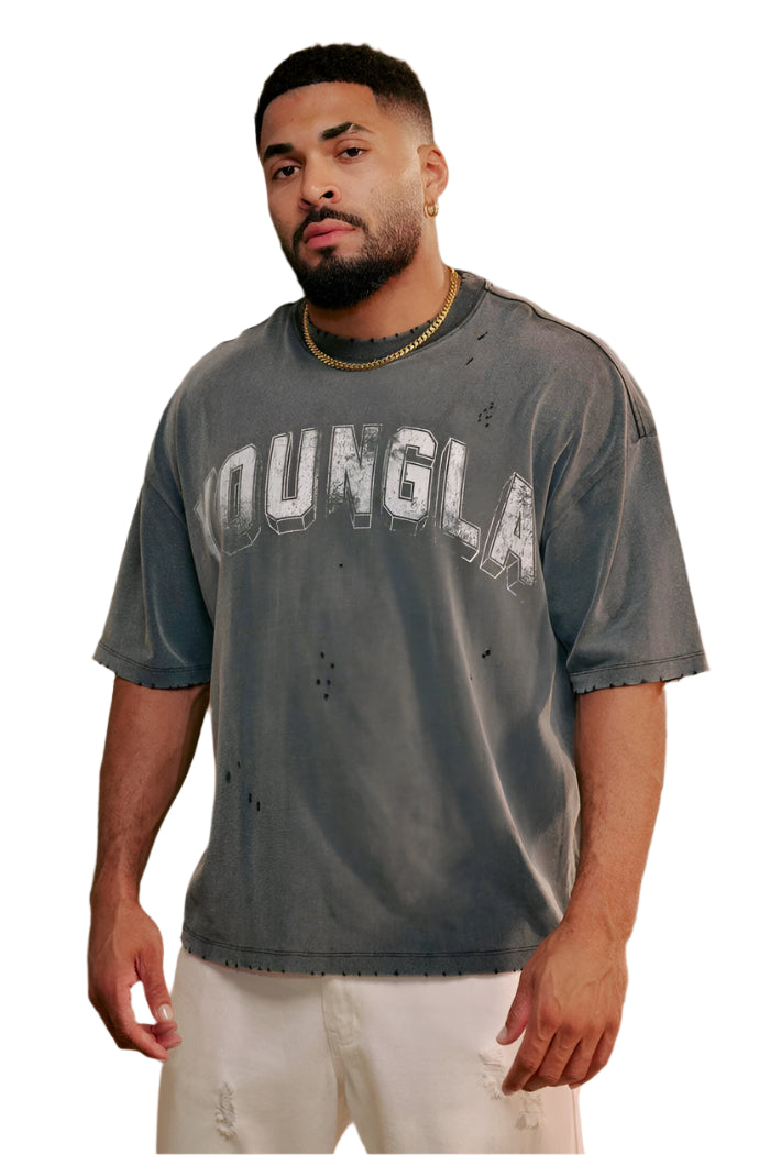 YOUNG LA 4146 - Scuffed Cloud Tees Grey Wash