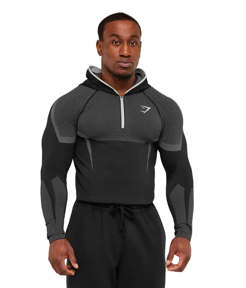 Gymshark Onyx 5.0 Seamless Hoodie - Black/ Light Grey - Unmatched