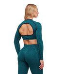 Adapt Animal Long Sleeve Crop Top body fit Navy/Brand Blue