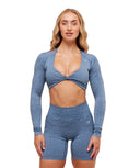 Adapt Animal Long Sleeve Crop Top body fit Worn Blue/Peri Blue