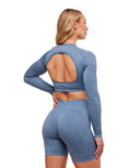 Adapt Animal Long Sleeve Crop Top body fit Worn Blue/Peri Blue
