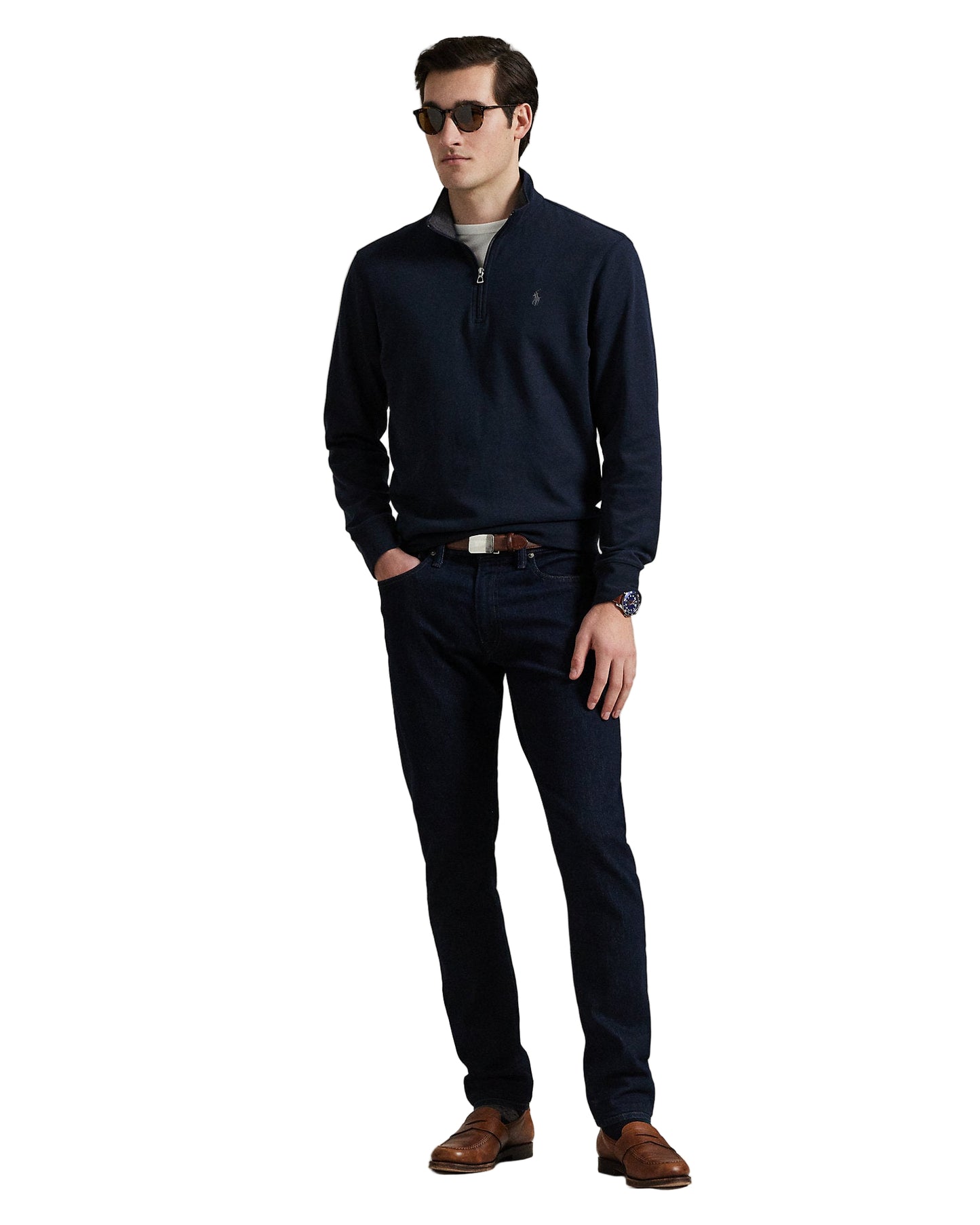 Luxury Jersey Quarter-Zip Pullover Aviator Navy