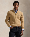 Cable-Knit Wool-Cashmere Sweater Camel Melange