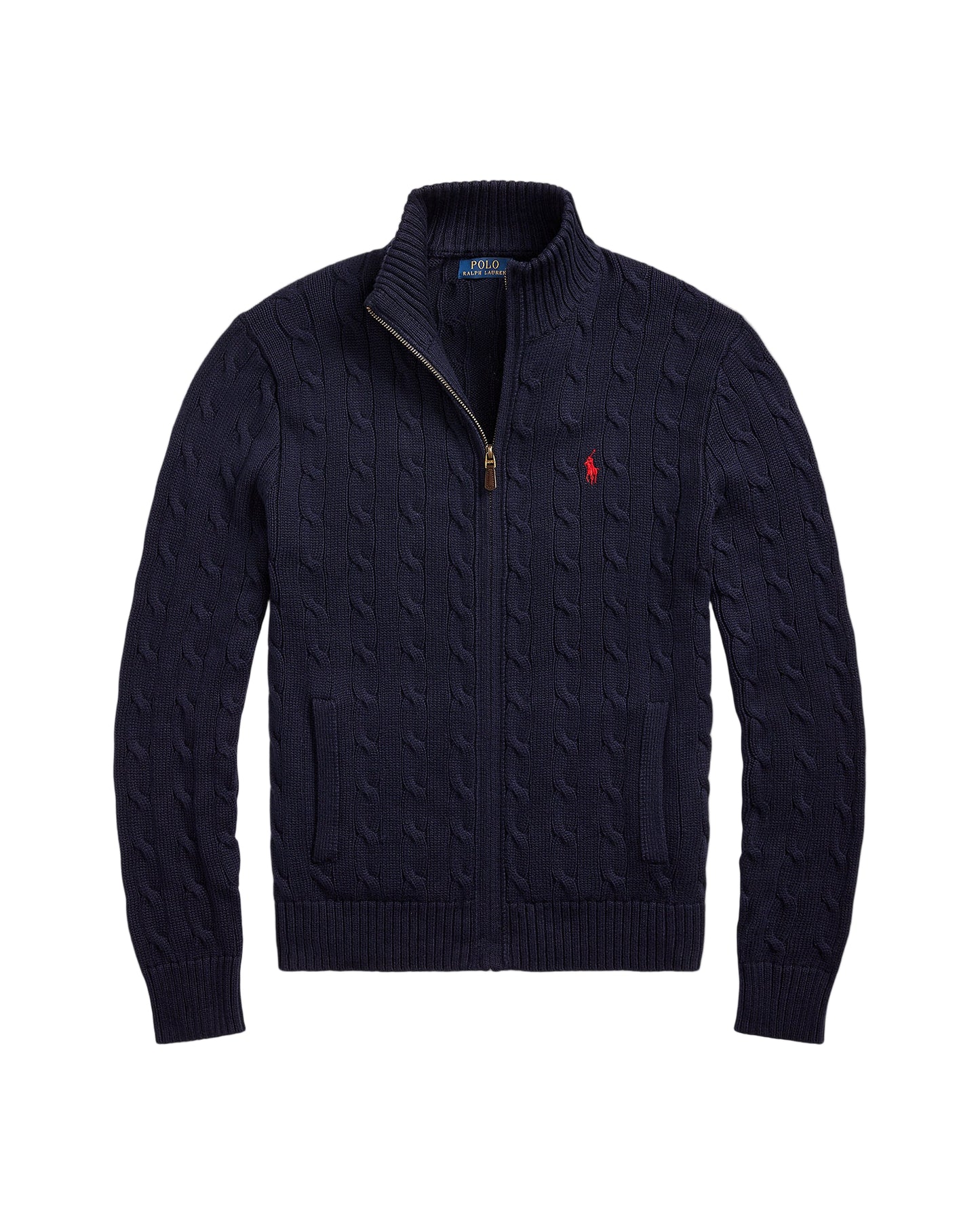 Cable-Knit Cotton Full-Zip Sweater Hunter Navy