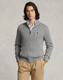 Cable-Knit Cotton Full-Zip Sweater Fawn Grey Heather