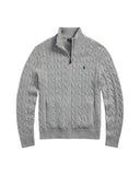 Cable-Knit Cotton Full-Zip Sweater Fawn Grey Heather