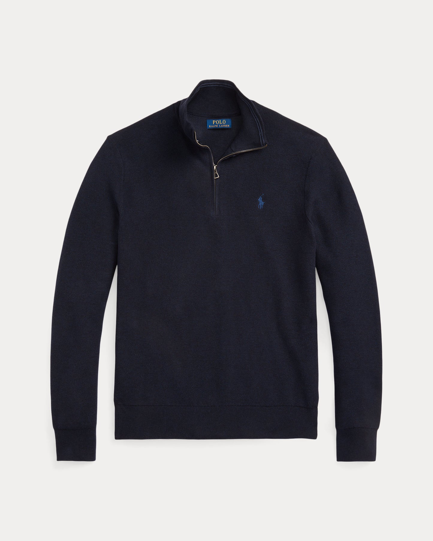 Mesh-Knit Cotton Quarter-Zip Sweater Navy Heather