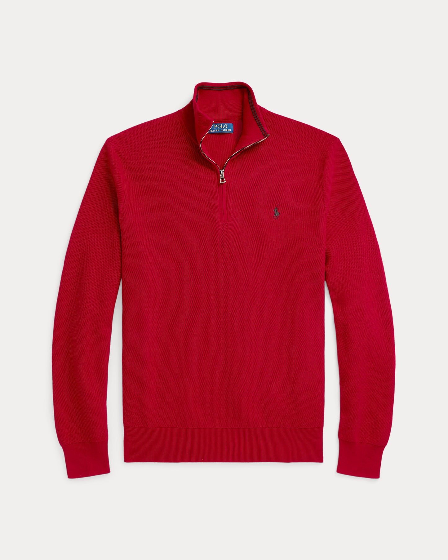 Mesh-Knit Cotton Quarter-Zip Sweater Park Ave Red