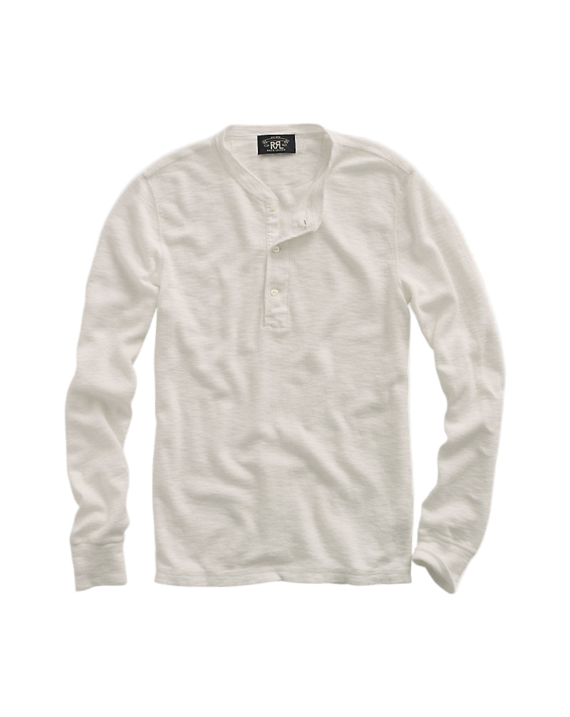Waffle-Knit Henley Shirt Paper White