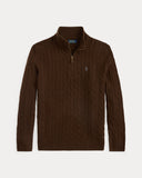 Cable-Knit Wool-Cashmere Sweater Cacao Brown Heather