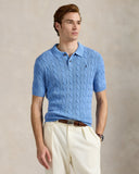 Cable-Knit Cotton Polo-Collar Sweater Soft Royal Heather