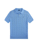 Cable-Knit Cotton Polo-Collar Sweater Soft Royal Heather