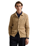 Cable-Knit Cotton Cardigan Camel Melange