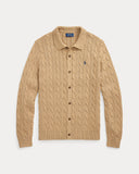 Cable-Knit Cotton Cardigan Camel Melange