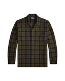 Classic Fit Plaid Flannel Camp Shirt Olive Black