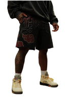 1002 - NARUTO SWEAT SHORTS BLACK/RED/WHITE - Unmatched Kicks-YOUNG LA