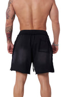1009 - Deconstructed Terry Shorts Black Wash - Unmatched Kicks - YOUNG LA