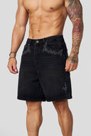 1025 - Phantom Embroidery Jorts Black Wash - Unmatched Kicks - YOUNG LA