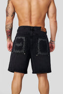 1025 - Phantom Embroidery Jorts Black Wash - Unmatched Kicks - YOUNG LA