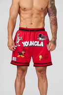 1071 - Looney Tunes Embroidered Patch Shorts Red - Unmatched Kicks-YOUNG LA