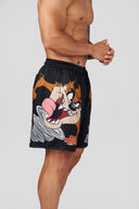 1098 - Looney Tunes Basketball Shorts Black - Unmatched Kicks-YOUNG LA
