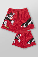 1098 - Looney Tunes Basketball Shorts Red