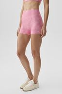 3" Airlift Gingham High-Waist Sleek Short Paradise Pink Gingham - Unmatched Kicks-ALO