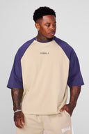 4139 - Oversized Baseball Tees Tan/Navy - Unmatched Kicks - YOUNG LA