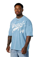 4182 - Distressed Script Blue Wash - Unmatched Kicks - YOUNG LA
