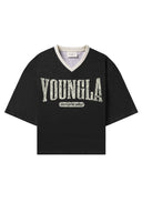 4187 - Varsity Football Cropped Jersey Black - Unmatched Kicks - YOUNG LA
