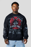 5256 - Looney Tunes Graffiti Crewnecks Allover Black Sketch - Unmatched Kicks-YOUNG LA