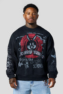 5256 - Looney Tunes Graffiti Crewnecks Allover Black Sketch