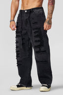6004 - Destroyed Jeans Black Wash - Unmatched Kicks - YOUNG LA