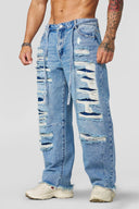 6004 - Destroyed Jeans Blue Wash - Unmatched Kicks - YOUNG LA