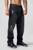 6035 - Looney Tunes Denim Jeans Black Wash - Unmatched Kicks-YOUNG LA