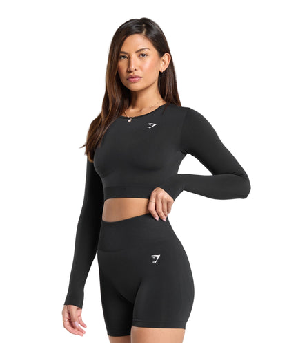 Everyday Seamless Long Sleeve Crop Top Black