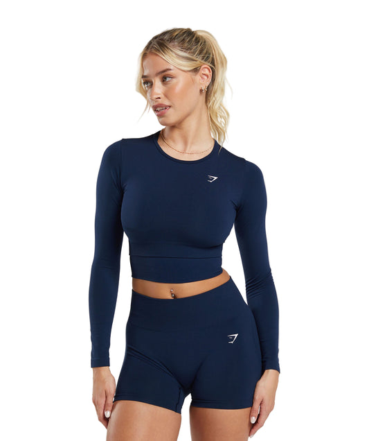 Everyday Seamless Long Sleeve Crop Top Navy