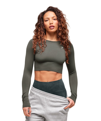 Everyday Seamless Long Sleeve Crop Top Strength Green