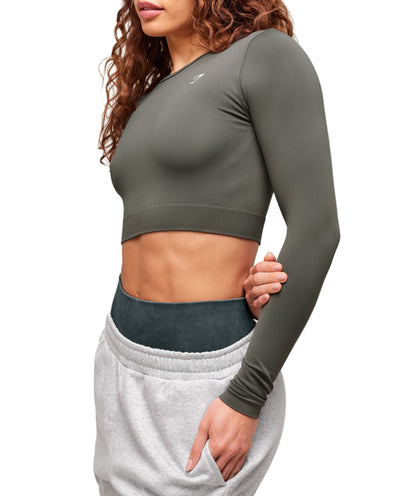 Everyday Seamless Long Sleeve Crop Top Strength Green