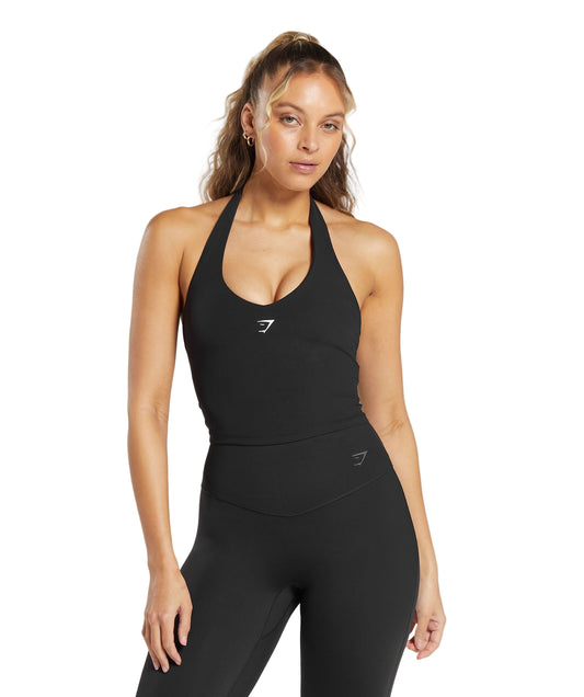 Halter Neck Cami with Shelf Black