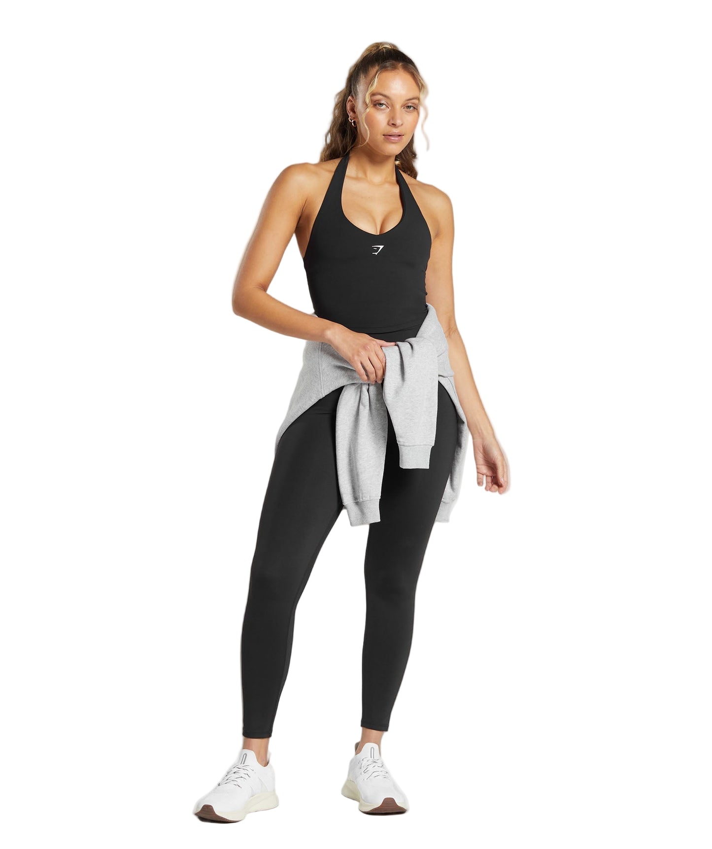 Halter Neck Cami with Shelf Black