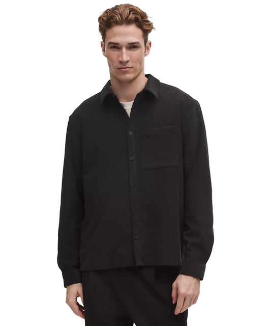 Corduroy Relaxed-Fit Long-Sleeve Button-Up Shirt Black