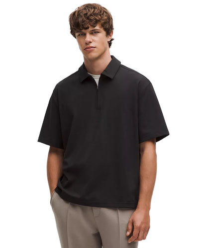 Daydrift Oversized Zip-Neck Polo Shirt Black