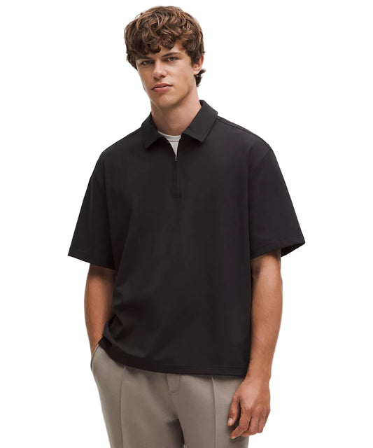 Daydrift Oversized Zip-Neck Polo Shirt Black