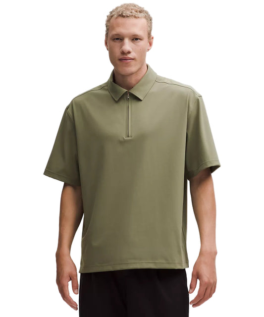 Daydrift Oversized Zip-Neck Polo Shirt Bay Leaf