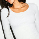cotton rib SCOOP NECK HENLEY Light heather grey