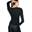 cotton rib SCOOP NECK HENLEY Soot