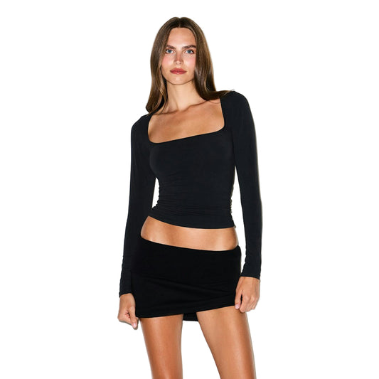 Cotton Jersey SCOOP NECK LONG SLEEVE TOP Soot